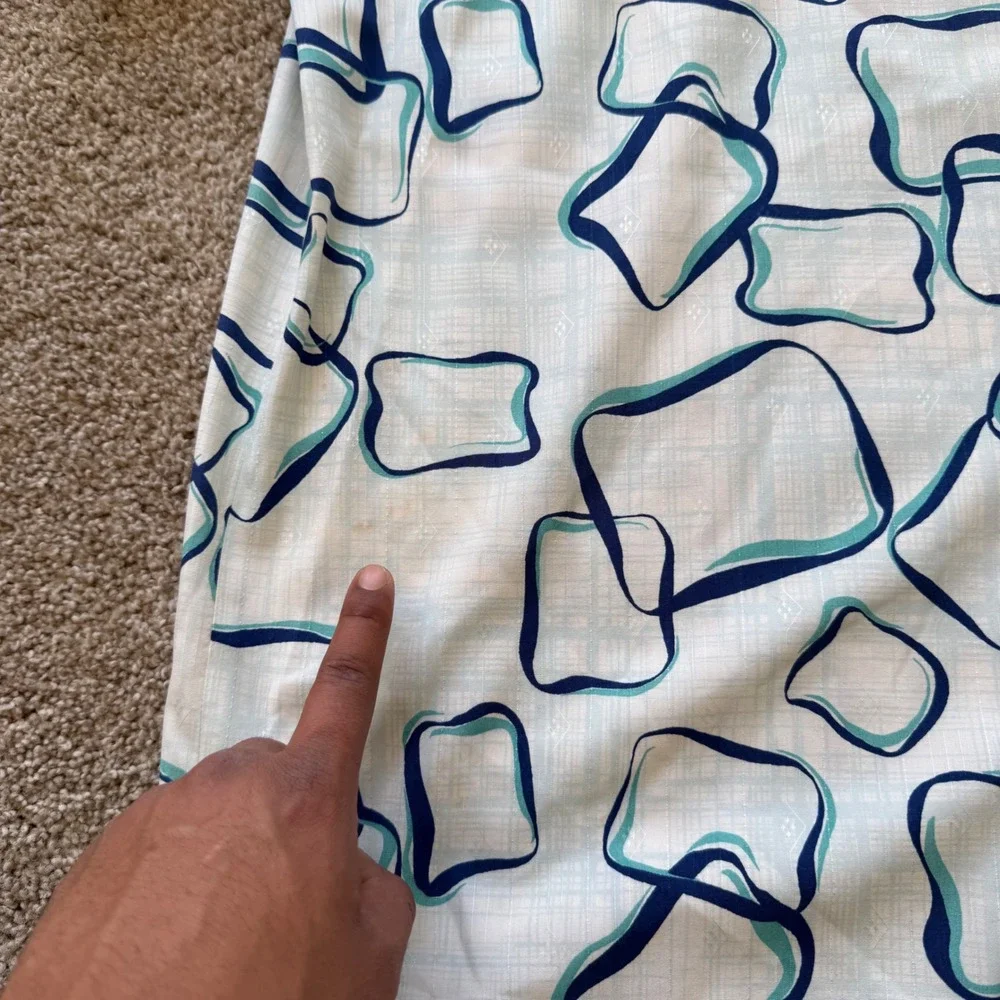 Tommy Bahama Button Down Men 3XL White Blue Silk Geometric Short Sleeve Shirt
